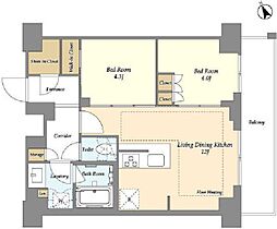 オアーゼ日暮里レジデンス 12階2LDKの間取り