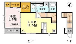 メゾンクレスト2 1LDKの間取図画像