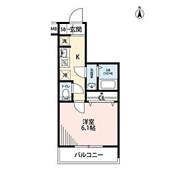 プレール・ドゥーク品川御殿山 1Kの間取図画像