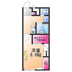 レオパレスパルフェ2 1Kの間取図画像