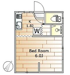 さゆり荘 2階1Kの間取り