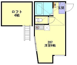 ユナイト田浦マルコ・ルッキネリ 2階ワンルームの間取り