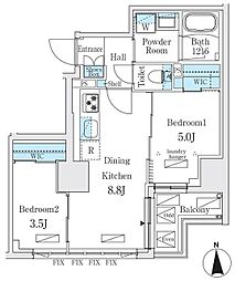 ジオエント秋葉原 9階2DKの間取り