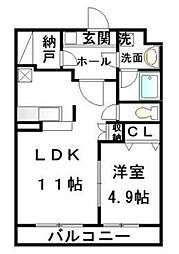 グランツユー 1階1LDKの間取り