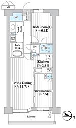 アビティグランデ砧 2LDKの間取図画像