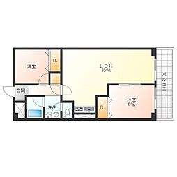 JR東西線 新福島駅 徒歩8分の賃貸マンション 13階2LDKの間取り
