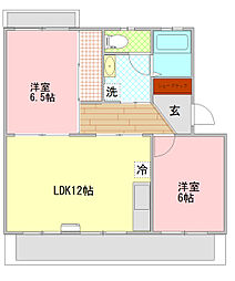 ヴィラ長者町 3DKの間取図画像