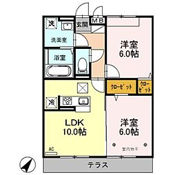 クローバーフィールド 2LDKの間取図画像