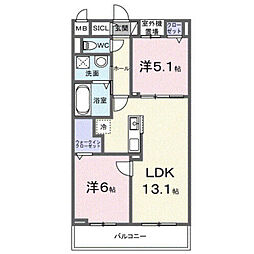 コスモステラス ウエスト 2LDKの間取図画像
