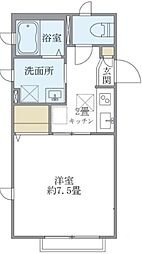 オークヴィラA棟 1階1Kの間取り