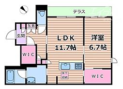 シャーメゾンノール大阪 2階1LDKの間取り
