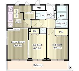 スクエア赤塚 1階2LDKの間取り