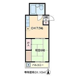 第2日の本ビル 1DKの間取図画像