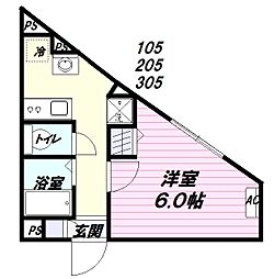 The Garlands 3階1Kの間取り