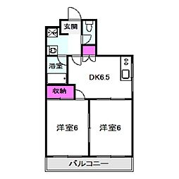 メゾン金岡 2階2DKの間取り