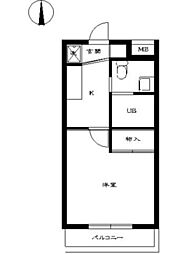 スカイコート品川御殿山EAST 1Kの間取図画像