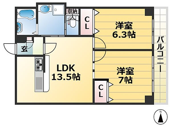 北野ダイヤハイツ ｜兵庫県神戸市中央区加納町２丁目(賃貸マンション2LDK・5階・57.00㎡)の写真 その2