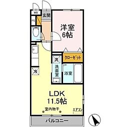 コスモガーデン 2階1LDKの間取り