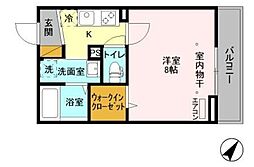 イーストコート八幡 2階1Kの間取り