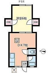 サンハイツアケボノ 1階1DKの間取り