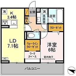 リシェスみのり台 A・B・C C棟 3階1LDKの間取り