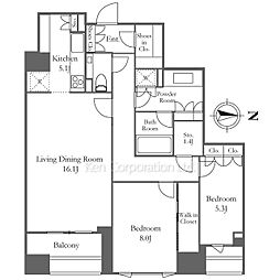 ジオグランデ元麻布 3階2LDKの間取り