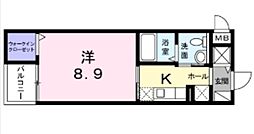 ベルエミール 1Kの間取図画像