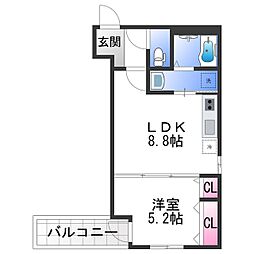 アビテ上野町西 1LDKの間取図画像