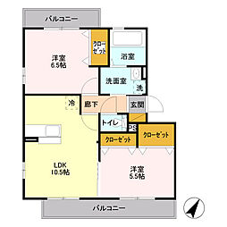 グレイスB 2LDKの間取図画像