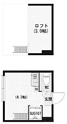 ハーモニーテラス池袋 2階ワンルームの間取り