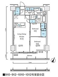 ロイヤルパークス赤羽ノース 9階2LDKの間取り