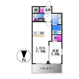 VITA荒本 11階1LDKの間取り