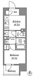 コスモグラシア三ノ輪 1Kの間取図画像