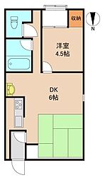 JR常磐線 取手駅 徒歩18分の賃貸マンション 3階2DKの間取り