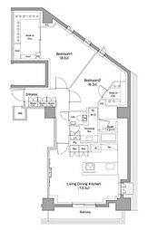 ザ・パークハビオ小石川 7階2LDKの間取り