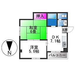 ホワイトシティ平野 2DKの間取図画像