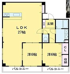 レジデンスヤマザキII 3階2LDKの間取り
