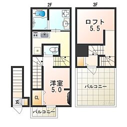 南海線 石津川駅 徒歩10分の賃貸アパート 2階ワンルームの間取り