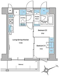 ルフォンプログレ中野坂上 3階2LDKの間取り