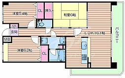 吹田野村ハイツアネックス 3階3LDKの間取り