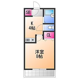ヒガシハウス北町 1DKの間取図画像