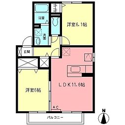 JR横浜線 相原駅 徒歩13分の賃貸アパート 1階2LDKの間取り