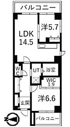 アクティ目黒駅前1号棟 2LDKの間取図画像