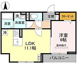 仮称D-ROOM春日部南一丁目 2階1LDKの間取り