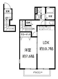 アスピリア ペルル 2階1LDKの間取り