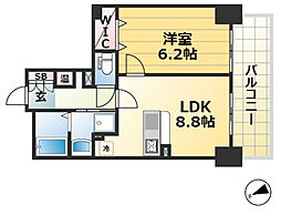 アドバンス三宮IIIリンクス 8階1LDKの間取り
