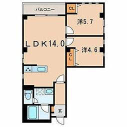 仮称墨田区亀沢3丁目計画 5階2LDKの間取り