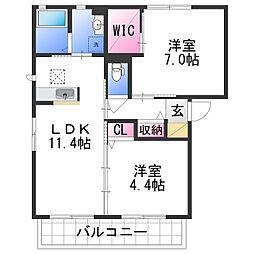 JR和歌山線 岩出駅 徒歩37分の賃貸アパート 1階2LDKの間取り
