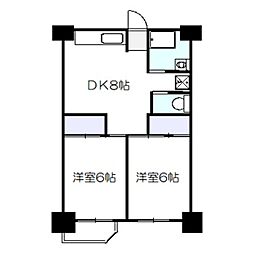 ビレッジハウス泉北栂タワー 2DKの間取図画像