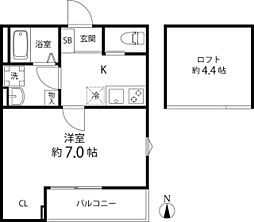 T's Cuore六町II 1Kの間取図画像